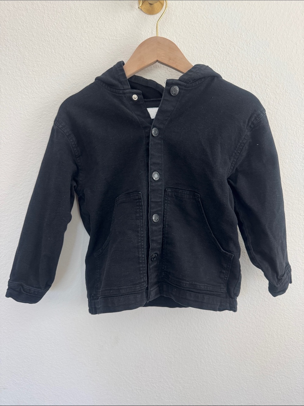 Zara Kids Black Hooded Button-Front Jean Jacket